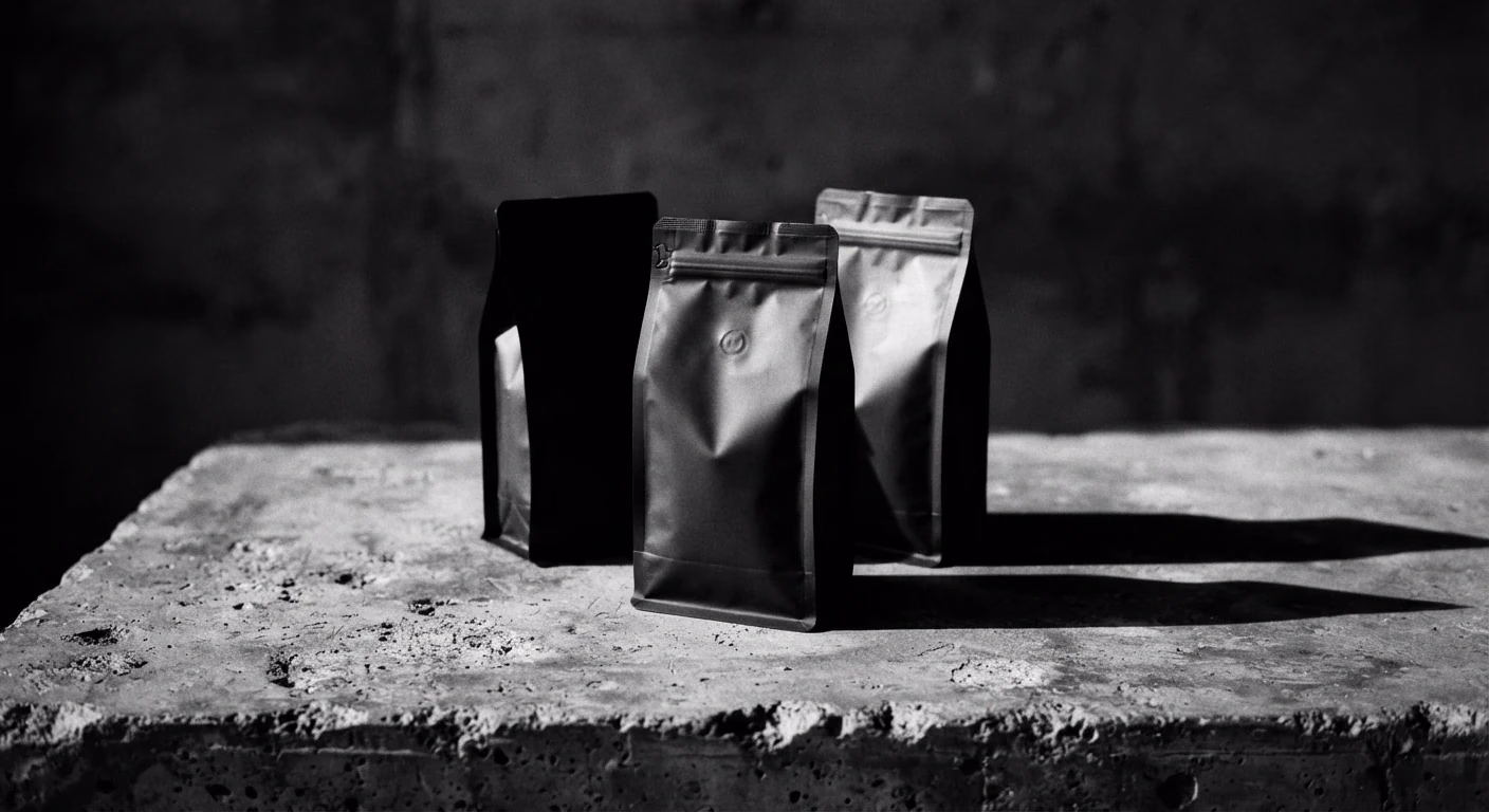 Matte coffee bags on a concrete surface